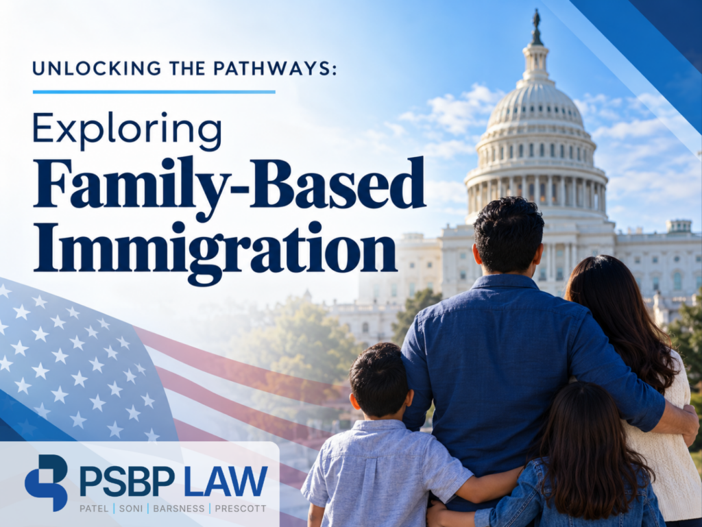 Family standing together in front of the U.S. Capitol with the headline “Unlocking the Pathways: Exploring Family-Based Immigration.”