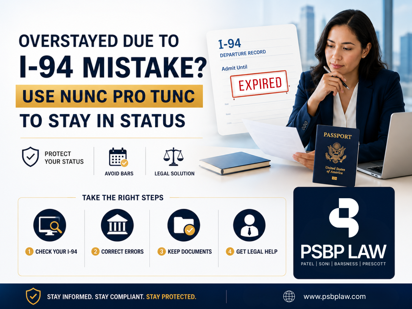 Attorney reviewing I-94 record mistake and explaining nunc pro tunc immigration status correction